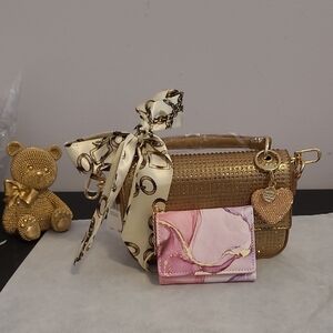 Anne Klein Gold Sparkle Crossbody Bag And Wallet